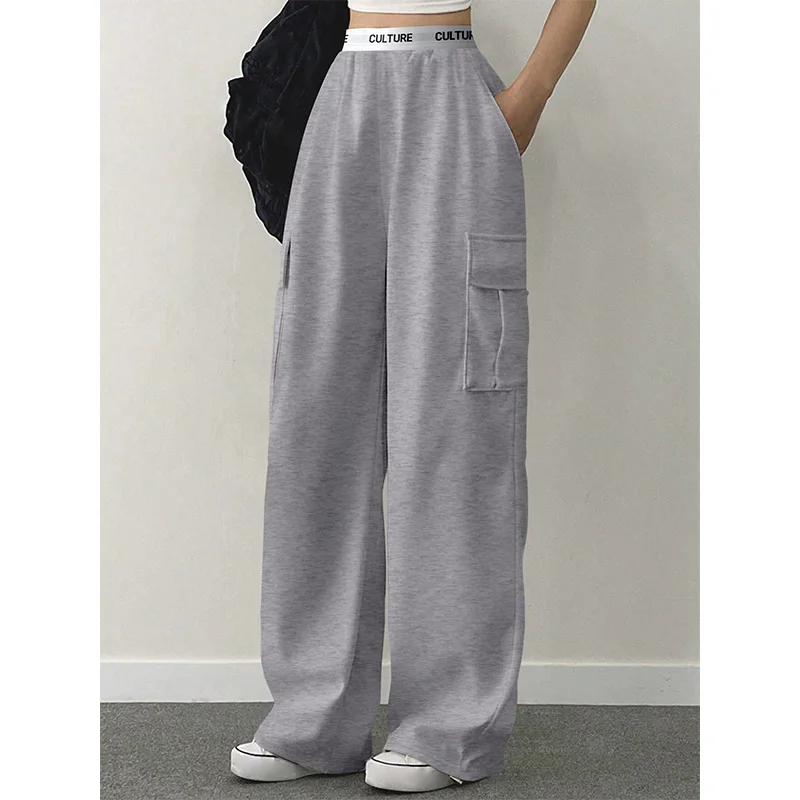 السراويل النسائية الصلبة عارضة فضفاض حزام جيوب المرأة السحب السراويل البضائع السراويل تخفيف الملابس النسائية