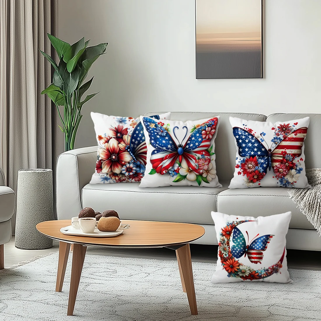 Independence Day Flowers Pillowcase Printed Polyester 45x45cm Throw Pillowcover Decorative Sofa Cushion Pillowslip Home Decor