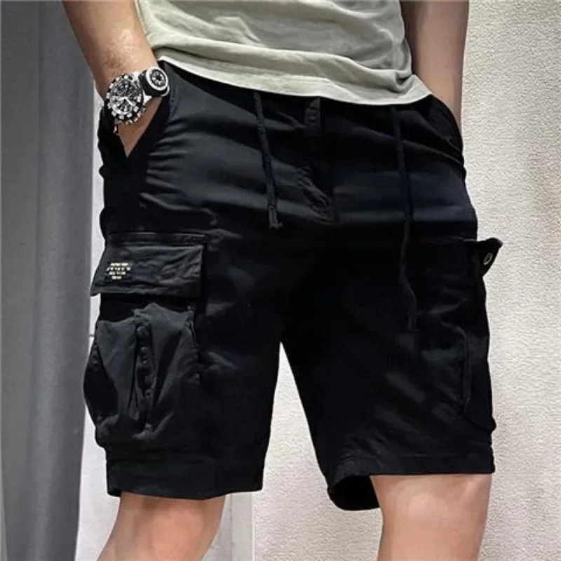 Male Bermuda Short Pants Half with Zipper Men\'s Cargo Shorts Draw String Strech New in Designer Comfortable Harajuku Loose Wide