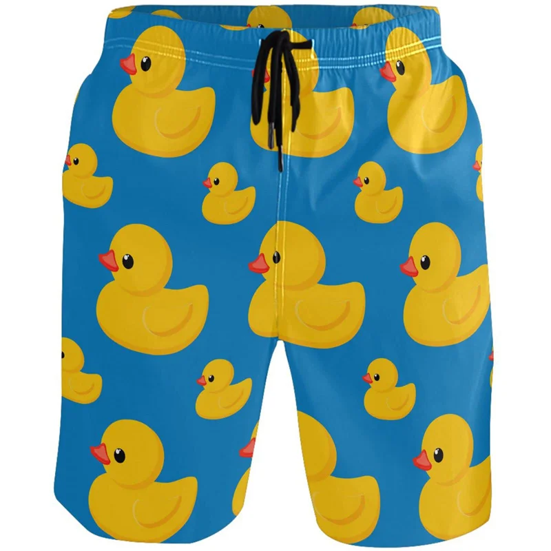 Pantalones cortos de playa con estampado 3d de dibujos animados para hombre y niño, bañadores con patrón de dinosaurio, patos de colores, secado rápido