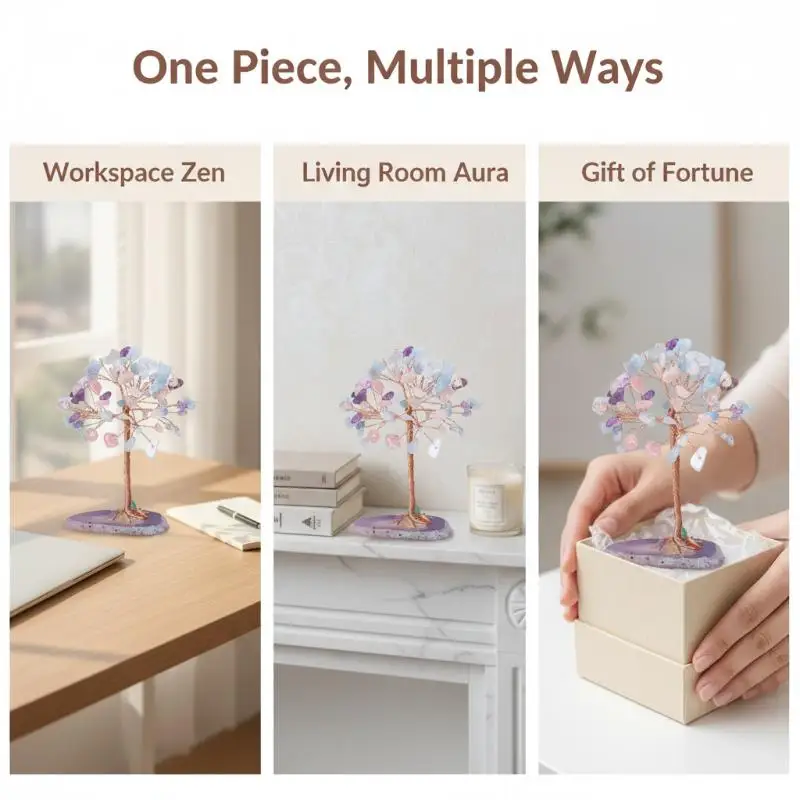 Handmade Crystal Money Tree Mini Healing Gemstone Feng Shui Ornament Perfect for Home Office Decor Gift Choice