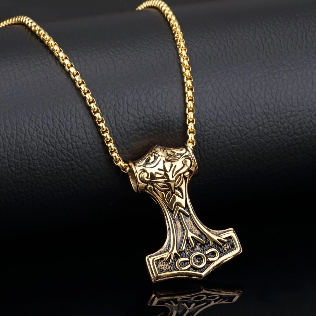 Vintage Fashion Punk Rock Hammer of Thor Titanium Necklace for Men Stainless Steel Chain Jewelry Hip Hop Necklace Collar Hombre