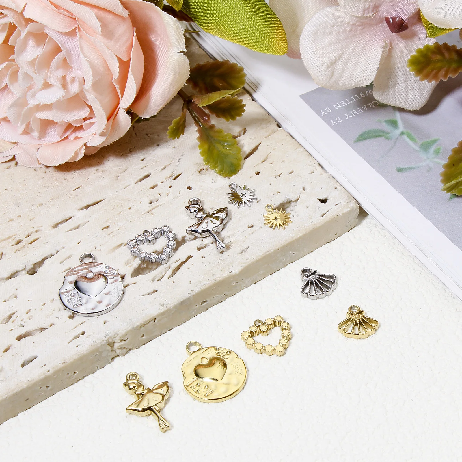 1pc New 304 Stainless Steel Charms Gold Color Ballerina Heart Dress Pendant DIY Necklace Earrings For Women Jewelry Findings