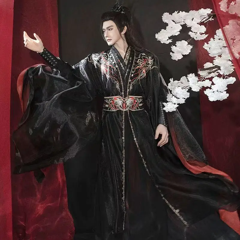 

Dark Black Embroidery Hanfu Men Women Traditional Chinese Clothing Halloween Event Wuxia Martial Cosplay Costume Male Han Suits