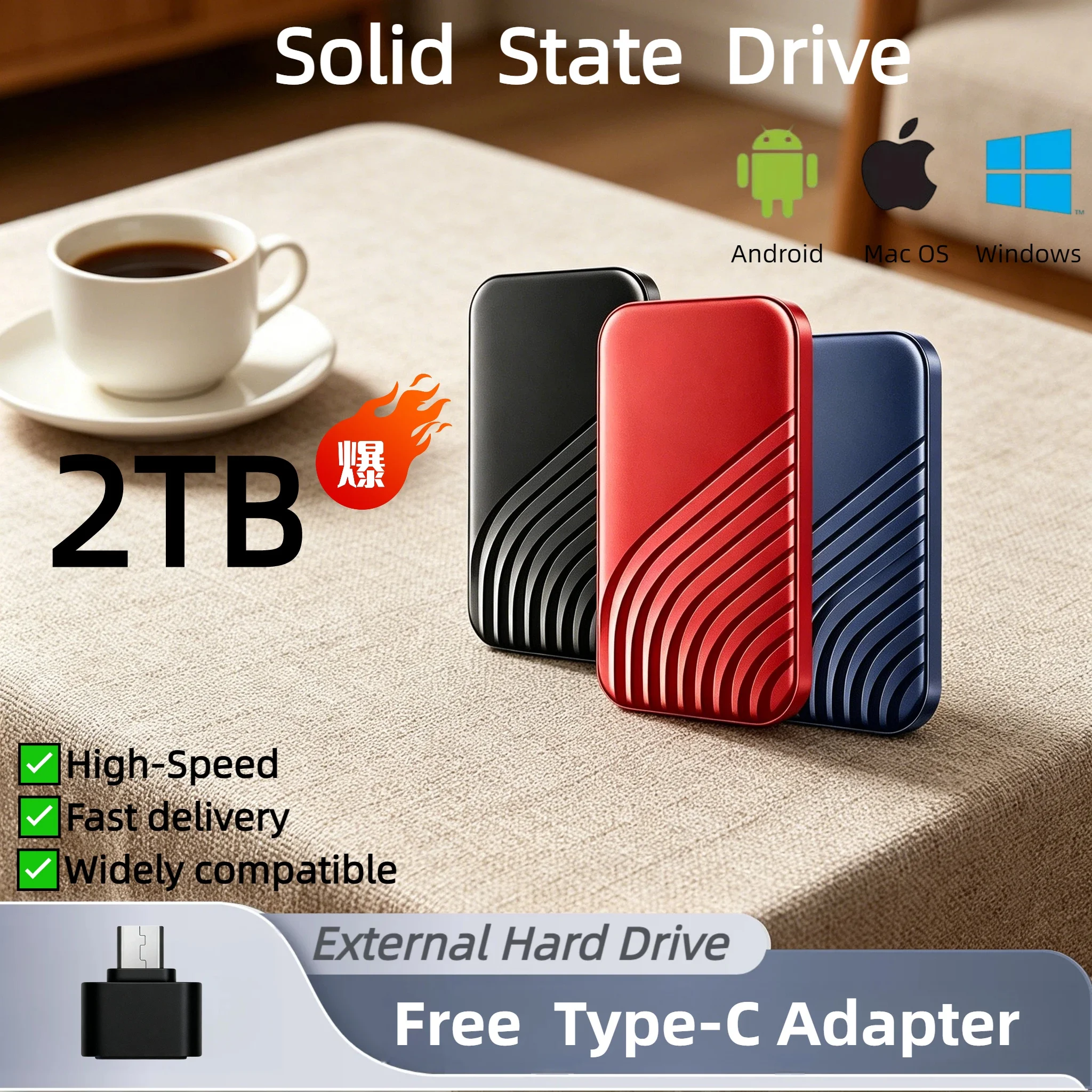

Original E61 2TB Portable External SSD USB3.1 High Speed Mobile Hard Disk Storage For Laptop PS5 Console PC Durable Compact