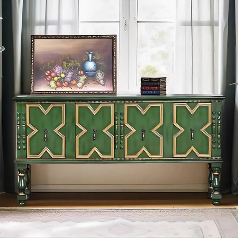 

American retro solid wood entryway cabinet, living room foyer European classic sofa sideboard, home