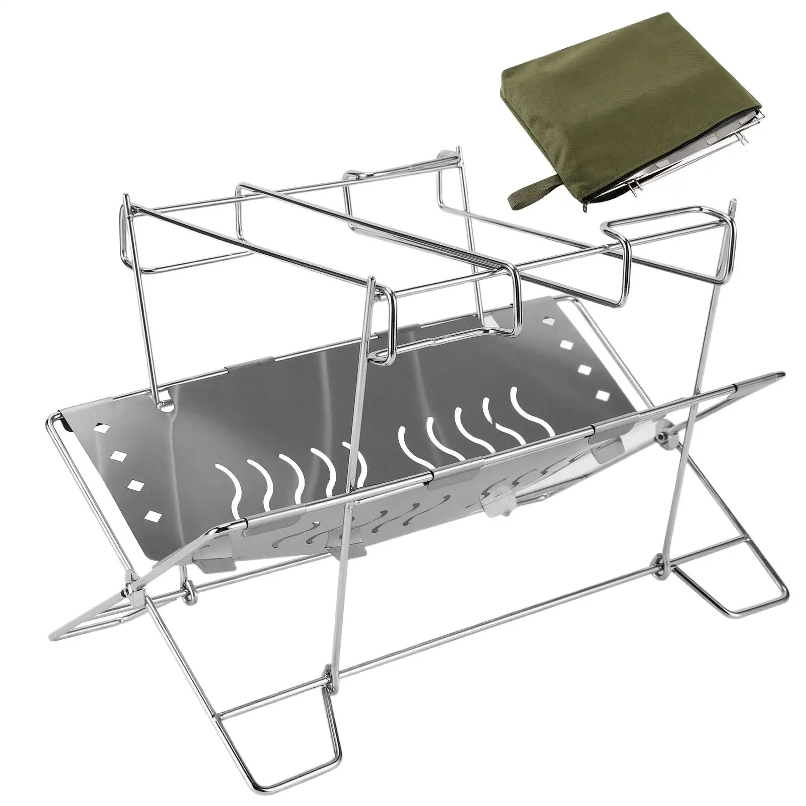

Outdoor Portable Folding Garden Stainless Steel outdoor camping BBQ Grill bottom honeycomb layout accelerates oxygen circulation