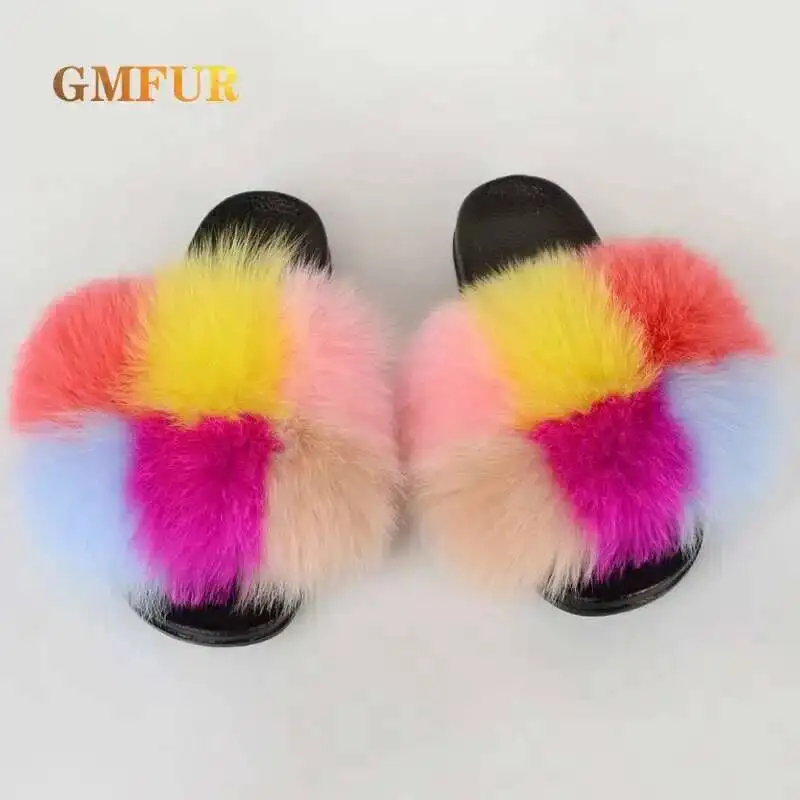 

Меховые шлепанцы, женские модные тапочки высокого качества из натуральной лисьей шерсти, роскошные пушистые домашние женские сандалии на плоской подошве, милая пушистая домашняя обувь, новинка