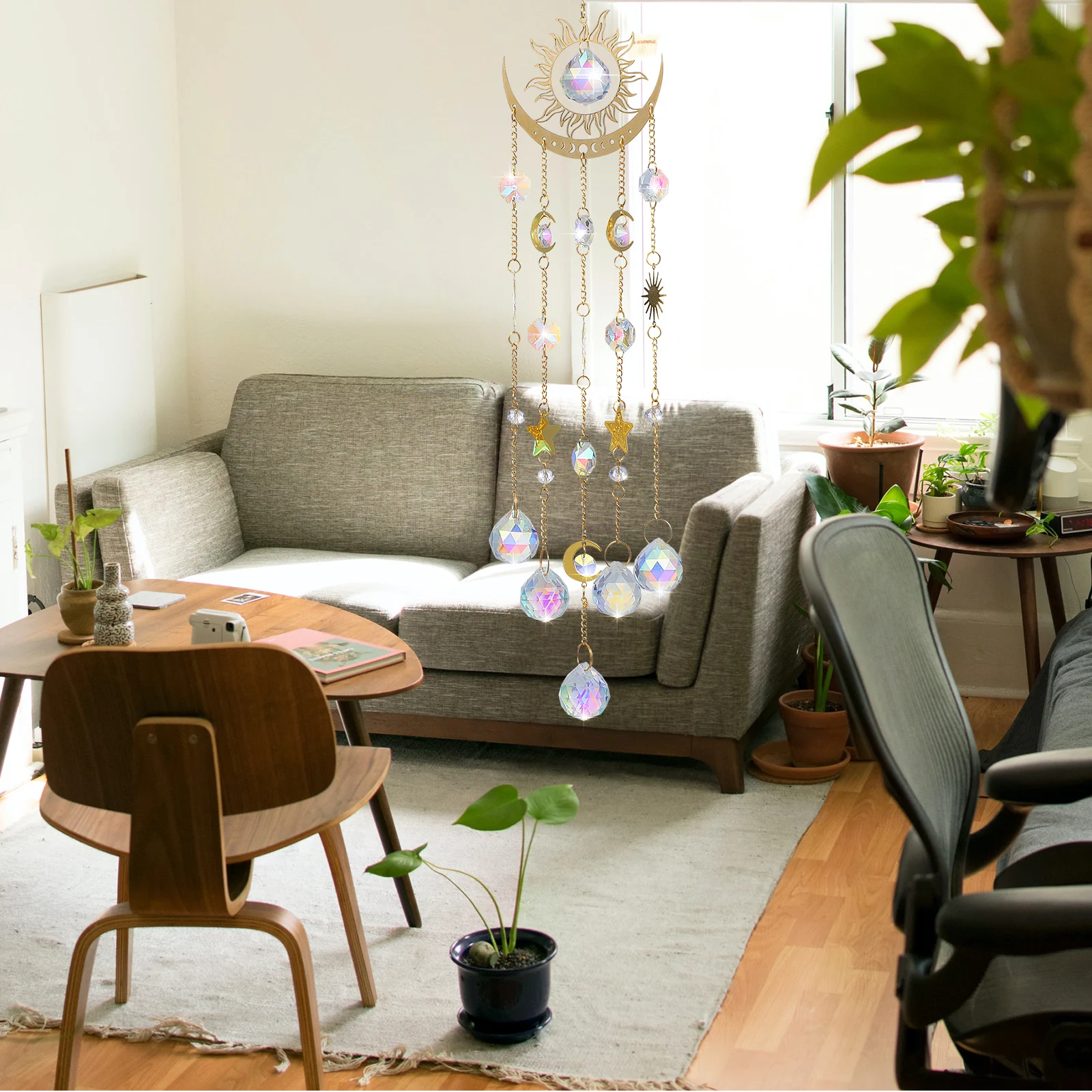 

Shining Crystal Sun Catcher Wind Chime Hanging Decor For Window Door Outdoor Good Luck Gift Ornament Sparkling Rainbow Light