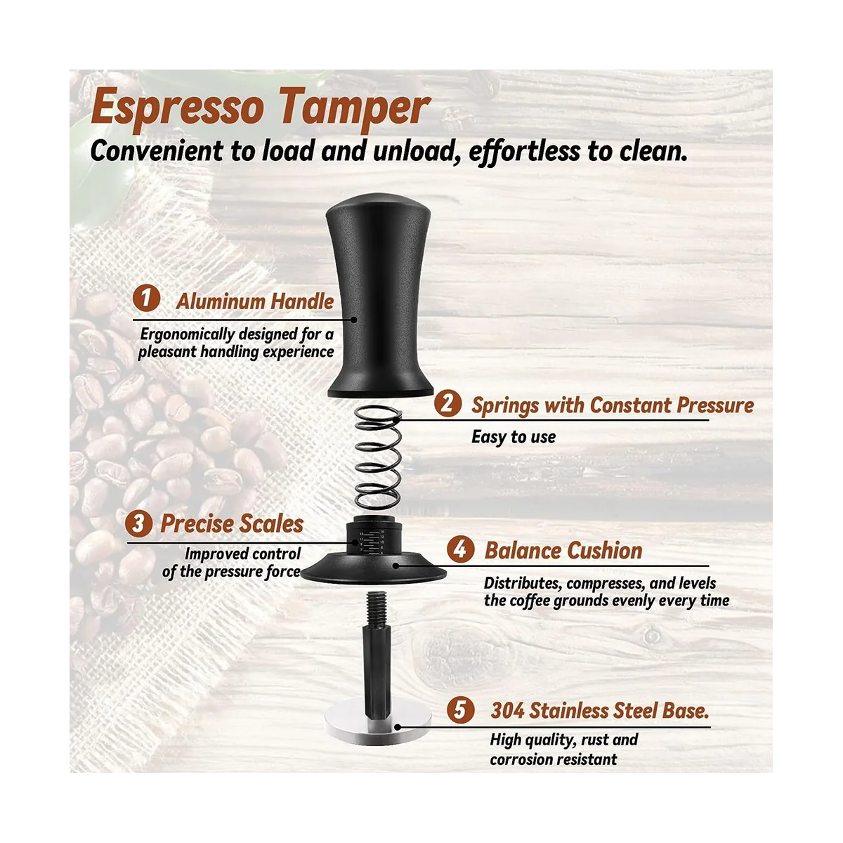 Prensa de café expreso de 51 mm con herramienta WDT calibrada con resorte, con alfombrilla de silicona, para cafetera espresso