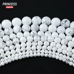 Perline di howlite bianche naturali A++ 4 6 8 10 12mm Perline sparse rotonde per la creazione di gioielli Braccialetti Accessori fai da te all'ingrosso