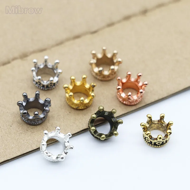 Mibrow 50pcs/lot 8 Colors Vintage Crown Charm Beads fit Bracelet Jewelry Crown Beads For DIY Jewelry Making Findings