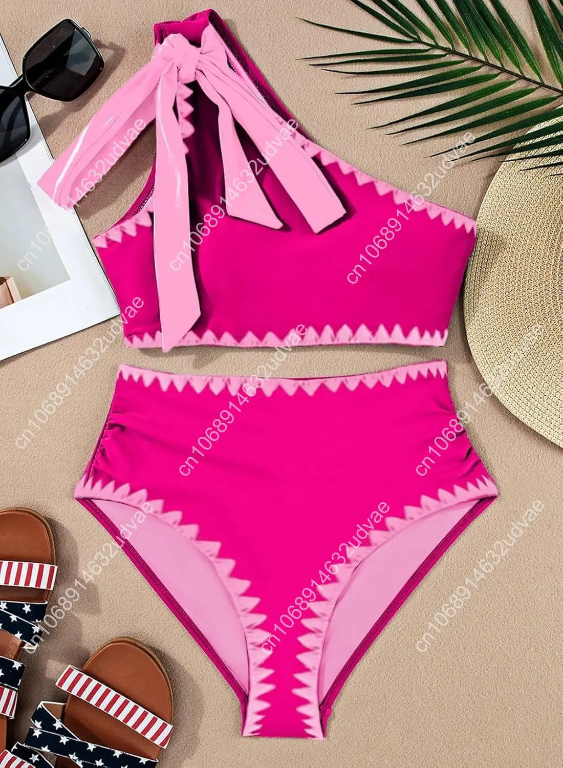 Women's One Bow Shoulder Bikini Sets 2 Piece Ruched Swimsuit Elegant Bathing Suit