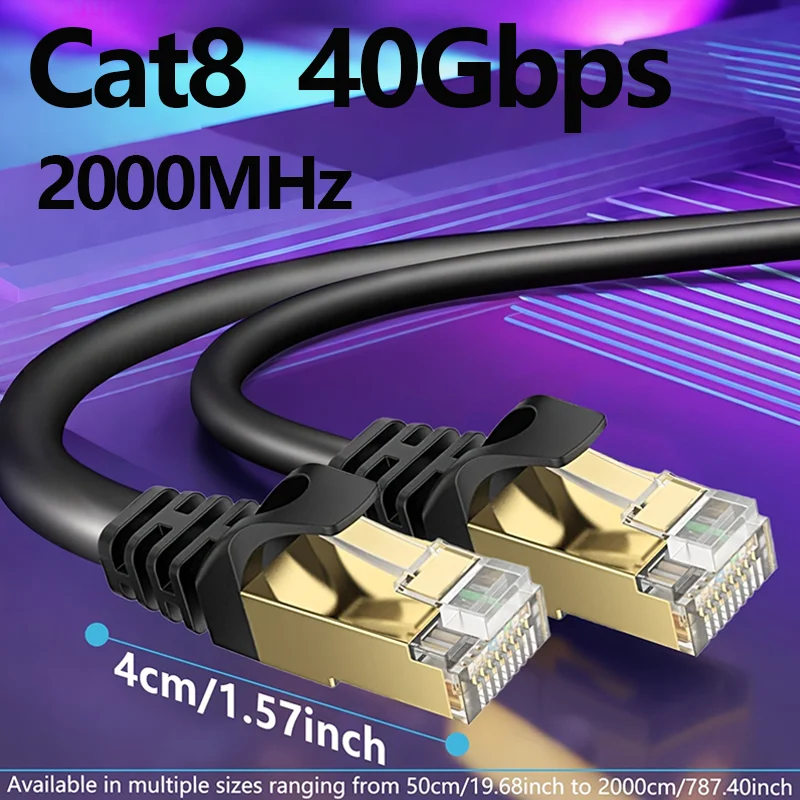 Cat8 Ethernet Cable (40 Gbps, 2000 MHz), RJ45 Cat 8 Network Cable for Router, Modem, LAN Internet