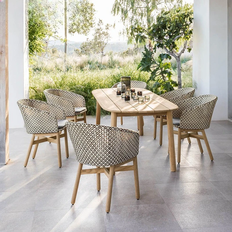 

Outdoor balcony patio courtyard rattan tables and chairs three-piece set lazy creative wooden simple combination lounge chair