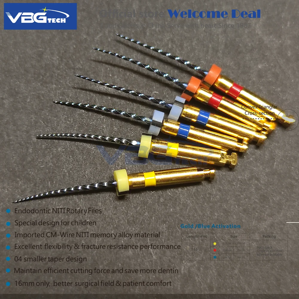 6PCS/Pack Dental Rotary Kids Files Nickel Titanium 20#25#30# Root Canal Files Endodontic Files Use  Children Root Canal Cleaning