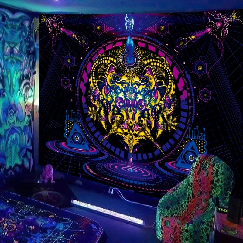 VIKAMA Glow Tree of Life Tapestry Wall Hanging UV Fluorescent Trippy Art Design Aesthetic Backdrop for Wall Decor