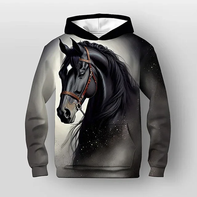 Boys 3D Graphic Animal Horse Hoodie Long Sleeve 3D Print Spring Fall Winter Fashion Streetwear Cool Polyester Kids 3-12 Years