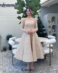 Sparkly Tea Length Cocktail Dresses A-Line Long Sleeves Homecoming Dresses For Teens Vestidos De Cóctel Prom Party Dresses