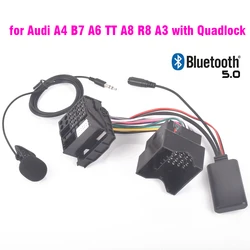 for Audi A4 B7 ( 2005-2008) TTs TT A8 R8 A3 with Quadlock Radio Harness Plug Microphone Handsfree Bluetooth 5.0 AUX Adapter