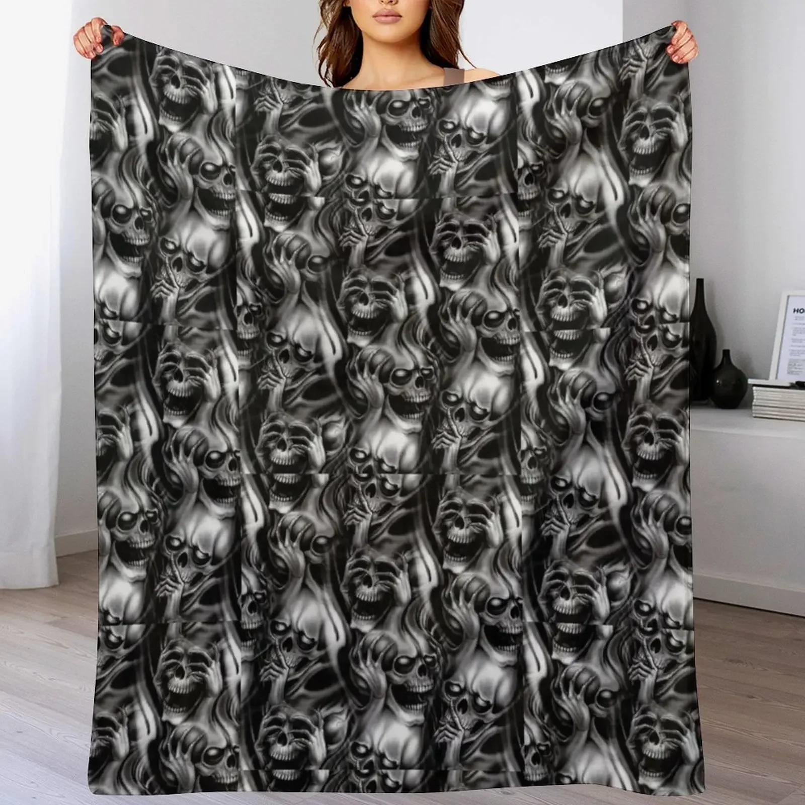 

see no evil hear no evil speak no evil skulls pattern Throw Blanket funny gift Winter beds Kid'S Sofa Throw Blankets