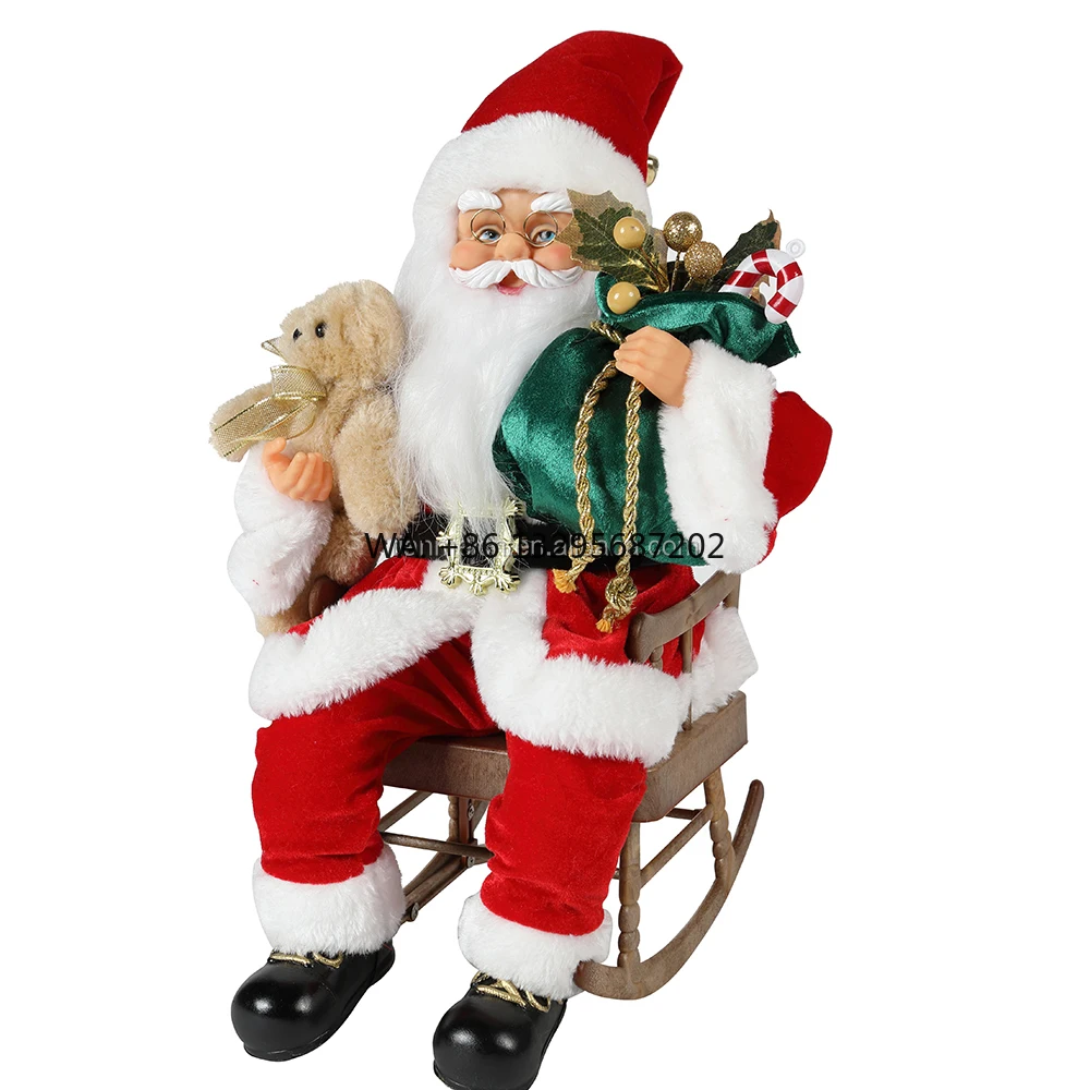 

40cm Custom Christmas Plush Animated Electric Santa Claus Rocking Chair Musical Ornament Decoration Figurine Xmas Collection