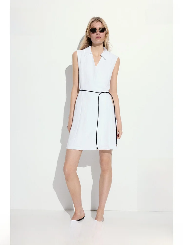 

Модное повседневное платье-рубашка с поясом, весна 2025, H&M, женская одежда, V-образный вырез, короткая юбка, элегантное платье