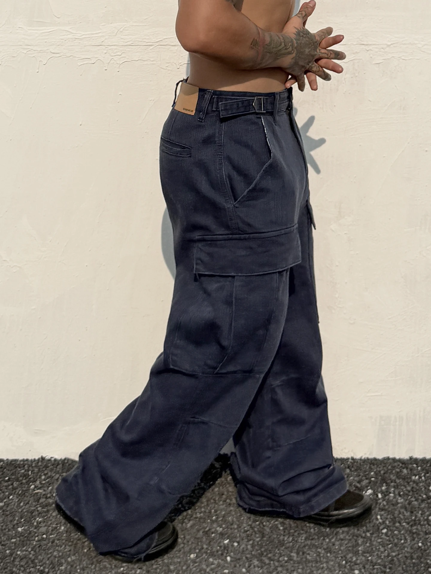 

Trendy Art American Retro Workwear Jeans Men's Loose Straight Leg Pants High Street Sle Wide Leg Trousers with Big kets