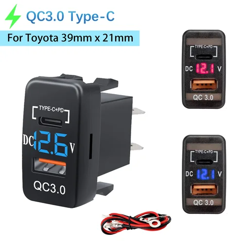 Cargador USB tipo C-PD QC3.0 para coche, adaptador USB Dual, voltímetro de enchufe para tablero para Toyota Tacoma FJ Cruiser Highlande Hilux 4Runner
