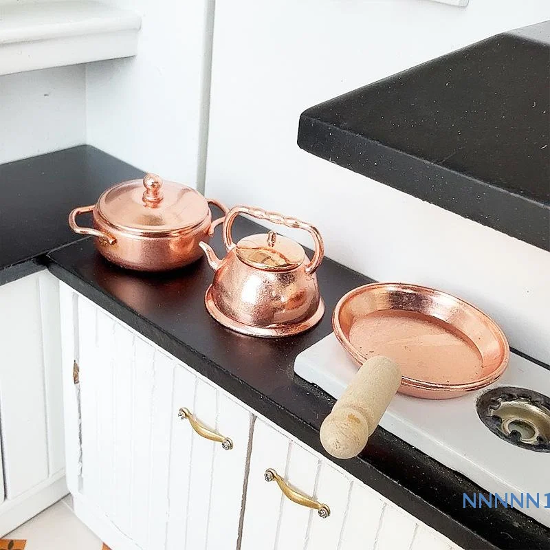 Dolls House Furnishing 1/12 Scale Kitchen Cookware, Pan Pot Kettle Set, Miniature Home Decor Accessories