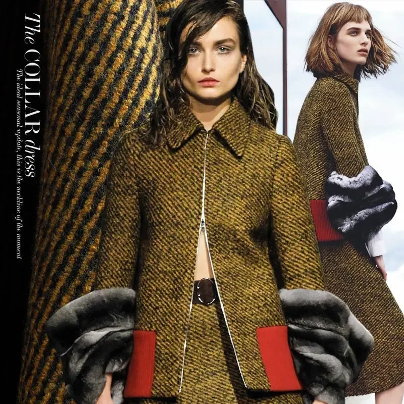 

Шерстяная ткань Тканый саржевый материал Бренд Зимнее оранжевое пальто Юбка Ткани Модный дизайн Оптовая продажа Ткань на метр