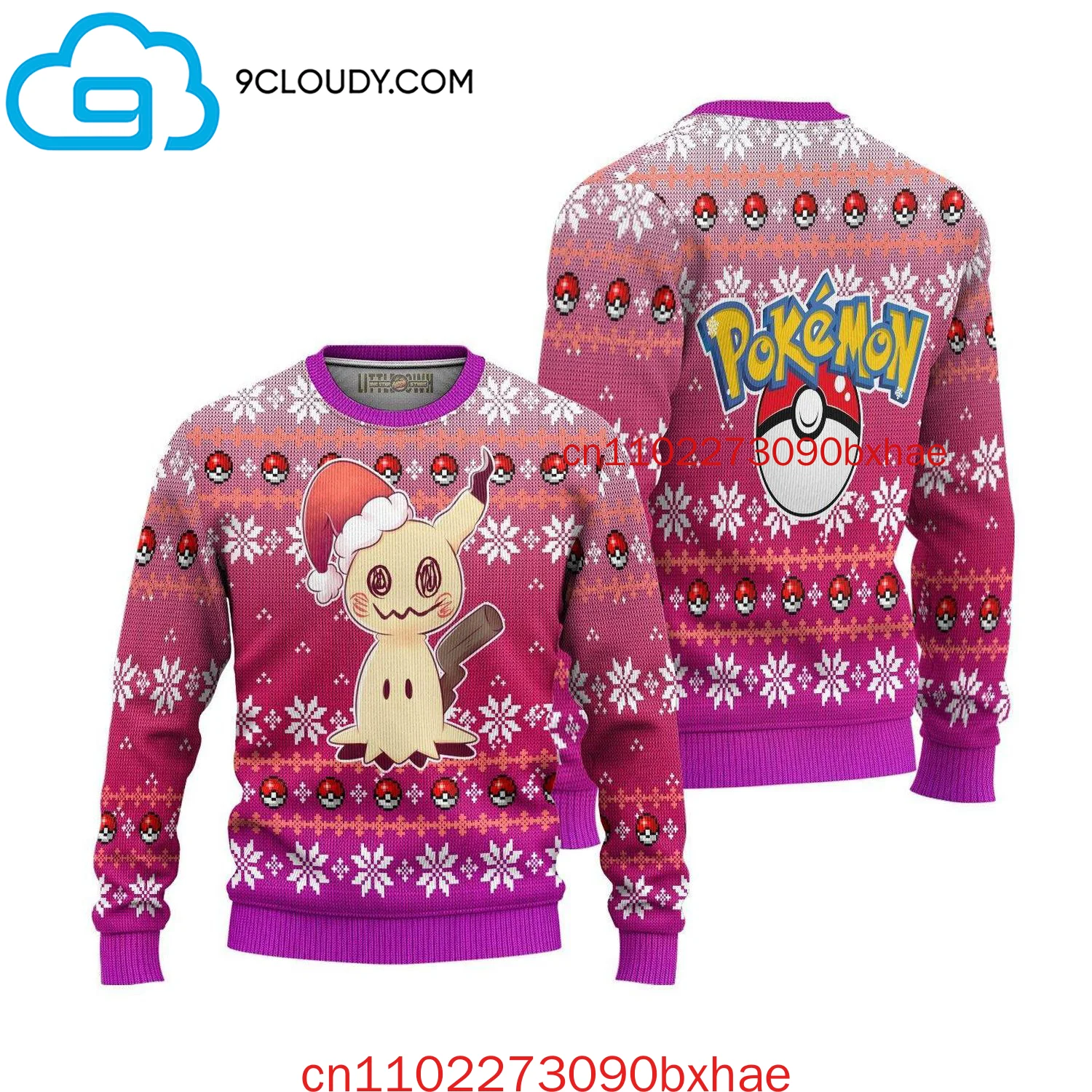 

2025 New Mimikyu Pokemon Ugly Christmas Sweater 3D Print Men's and Women's Kids Autumn and Winter Ugly Christmas Sweater