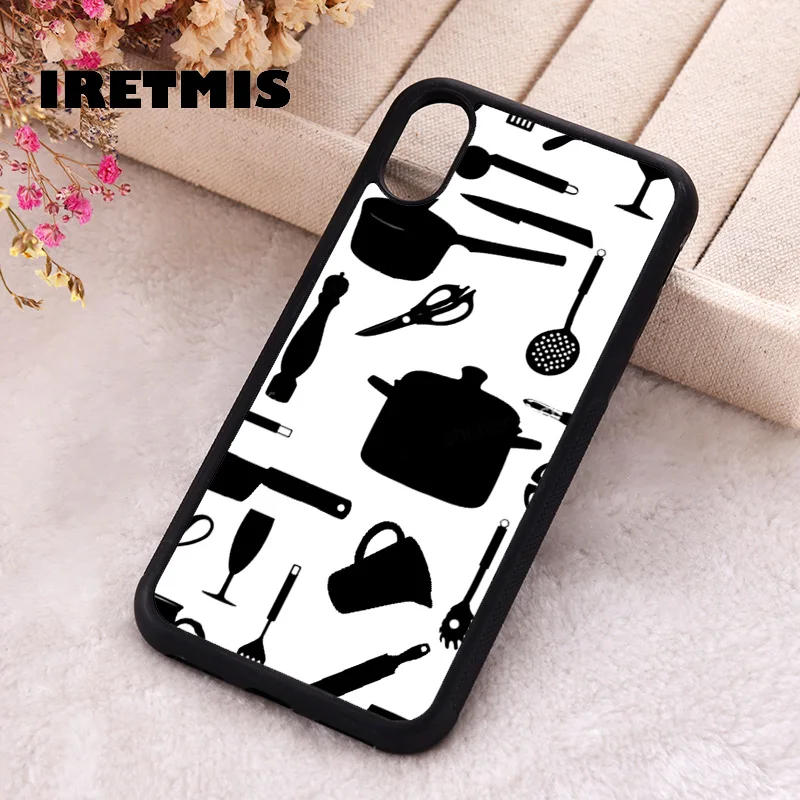 Iretmis Phone Cover Case For iPhone X XS Max XR 11 12 13 PRO MINI 14 15 16 Plus Rubber Silicone Cooking Utensils Chef Kitchen