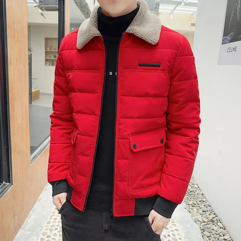 

Winter Jacket Men Nice Pop Fashion Laple Zipper Pocket Cashmere Cold Proof Collar Heavy Line Black Red Coats Jaqueta Masculina