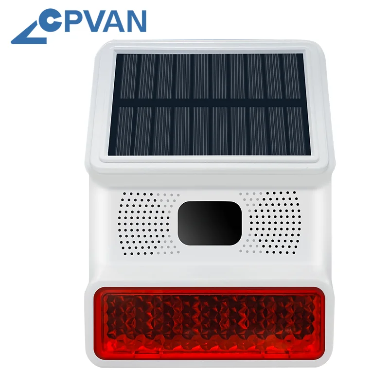 

CPVAN Wireless Outdoor Solar Siren Waterproof Siren Built in rechargeable lithium battery for Home Security Burglar Alarm System