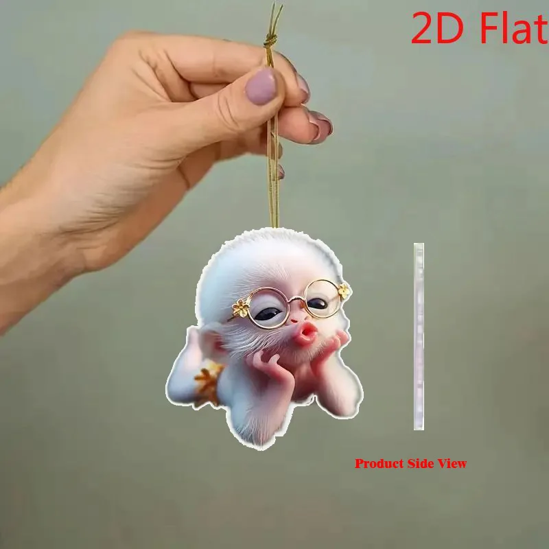 2D 1pcs Monkey Acrylic Car Mirror Charm, Cute Keychain & Backpack Pendant Gift