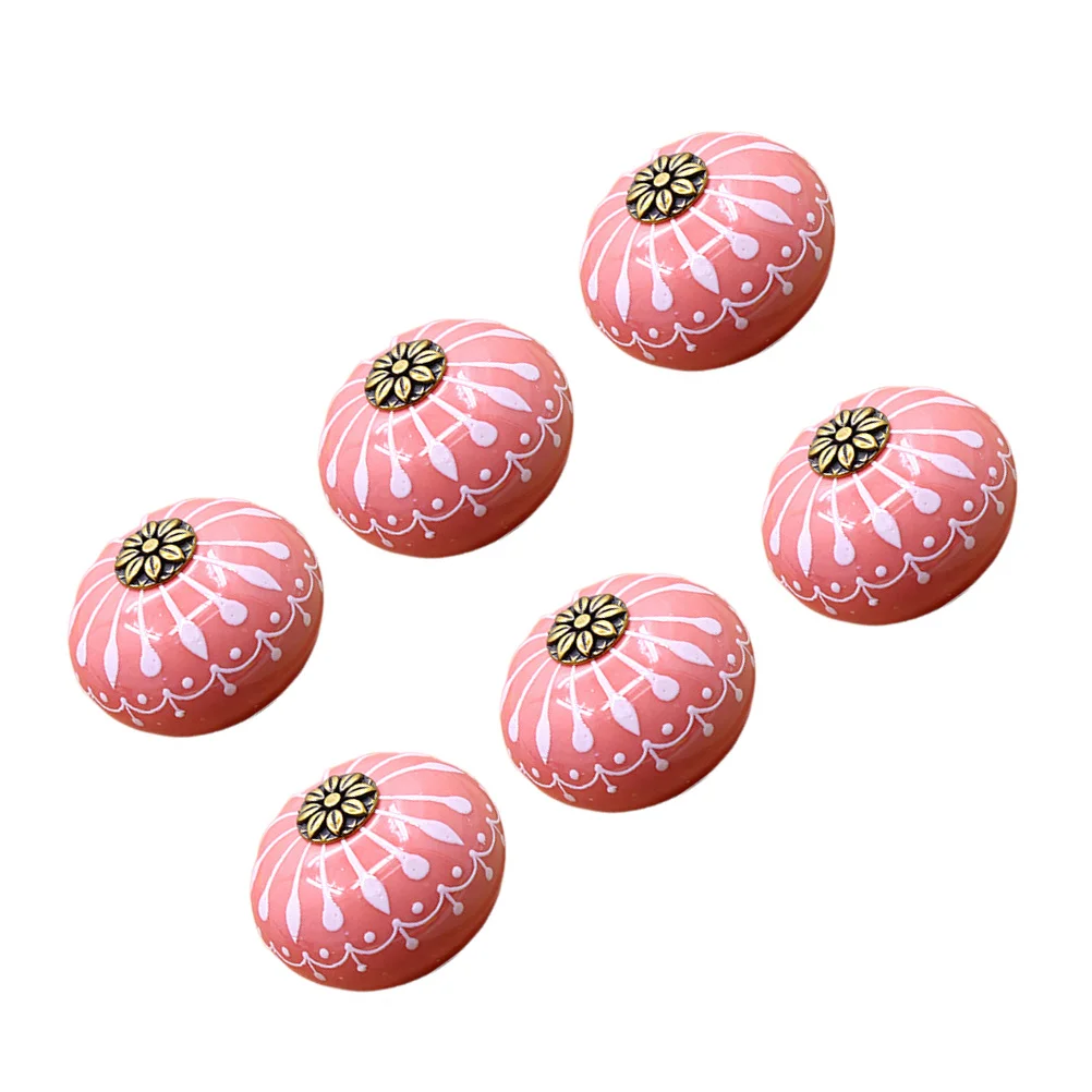 

6Pcs Pottery Material Door Knob Drawer Handles Round Design Fashionable Wardrobe Bin Chest Furniture Pink Door Knob
