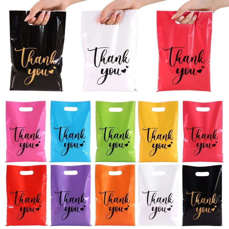 Sacs cadeaux de remerciement, 20/50/100 pièces, emballage cadeau pour invités d'anniversaire et de mariage, sacs de magasin en plastique, emballage de magasin de pâtisserie de bonbons pour petites entreprises