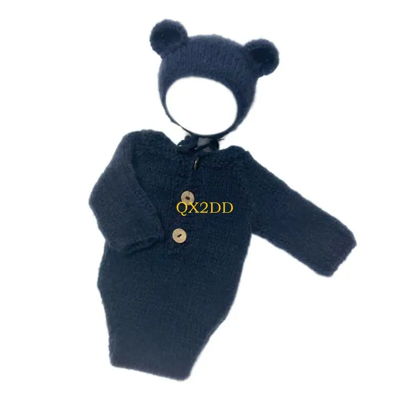 QX2D Bear Newborn Photography Props Comfortable Baby Outfit Set for Boy Girls