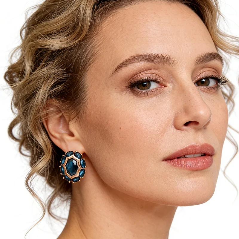 Kinel Unusual Shiny Oval Blue Natural Zircon Ring Earrings Necklace for Women Trend 585 Rose Gold Color Daily 3pcs Jewelry Sets