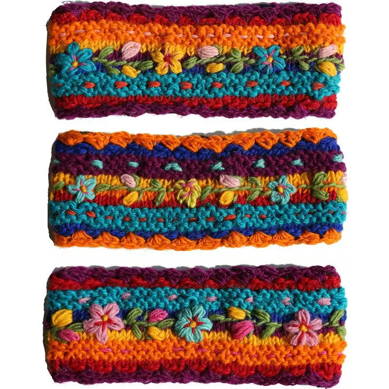 

Красочная шерстяная и бархатная повязка на голову с ручной вышивкой, повязка на голову в стиле ретро в этническом стиле для женщин