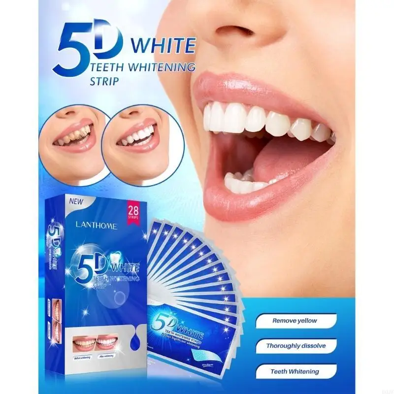 

14Pairs Strips 5D Gel White Teeth Cleaning Strips Hygiene Care Double Elastic Teeth Bleaching Strips False Teeth Veneers