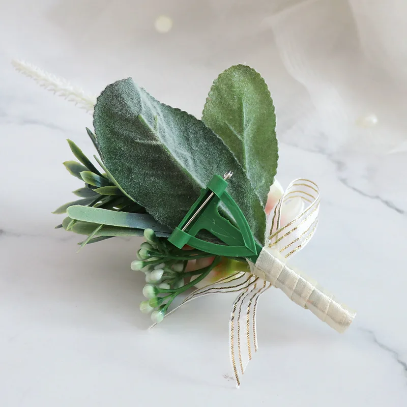 Boutonniere และข้อมือ Corsage Nordic Sen เจ้าบ่าวเจ้าสาวหน้าอกสไตล์ตะวันตกดอกไม้ข้อมือขายส่ง