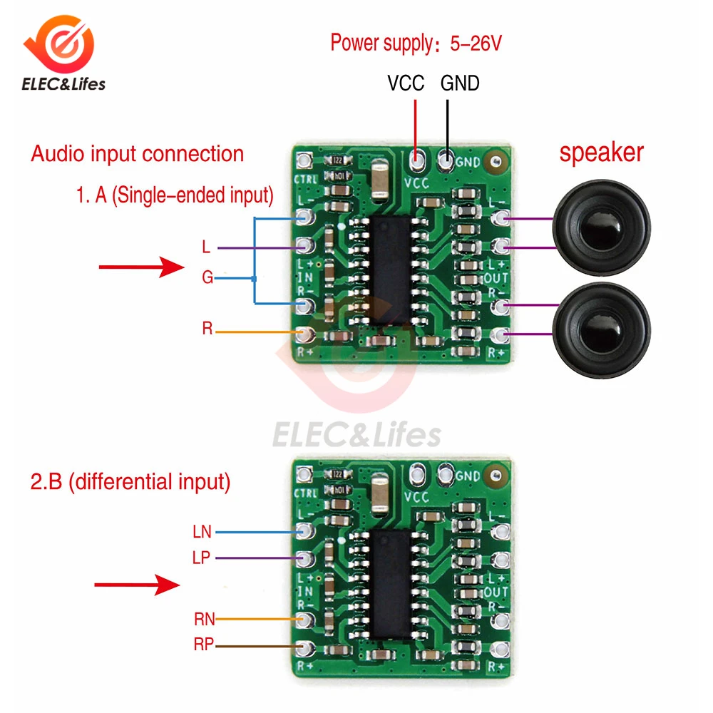 2x15/20/30/42W Differential Amplifier Board Digital Class D Audio Amplifier Module Differential Input 5-26V