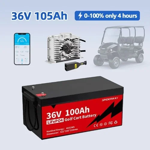 

36V 105Ah Golf Cart LiFePO4 Lithium Battery With 36V 25A Fast Charger for EZGO TXT 6000+ Deep