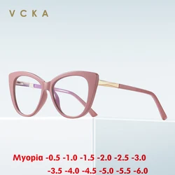 VCKA TR90 Cat Eye Myopia Glasses Frame Fashion Women Anti Blue Light Custom Prescription Optical Vintage Eyewear -0.50 TO -10