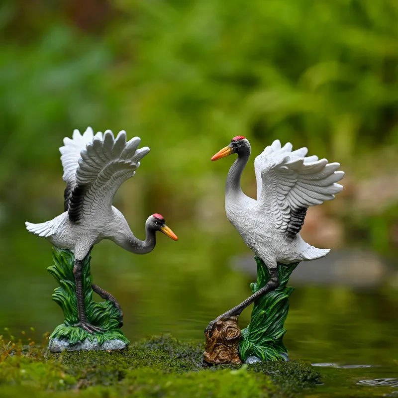 Red Crowned Crane Resin Figurines Miniature Ornament For Garden Bonsai Pond Patio Landscape Decor Unique Gift For Gardening Love