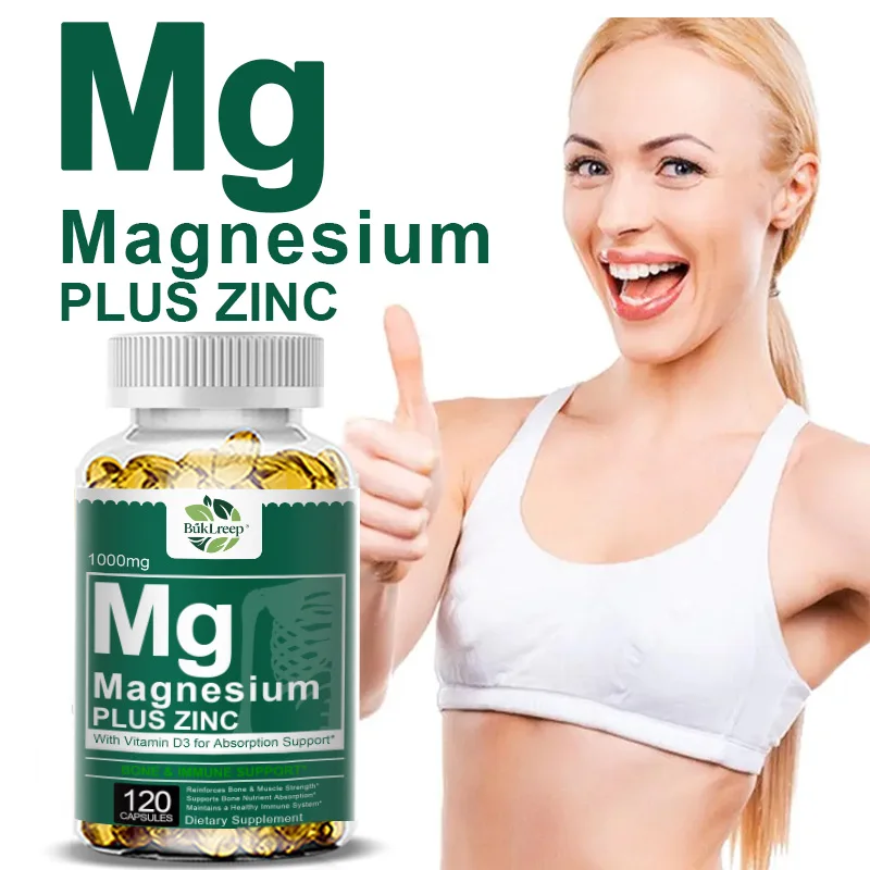 1000mg Magnesium Plus Zinc Capsules with Vitamin D3, Support Muscle Relaxation & Peaceful Night Sleep, Bone Strength Support