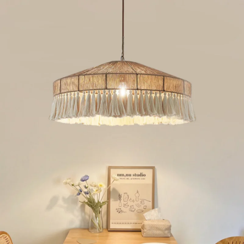 Lámpara colgante bohemia de tela Vintage francesa con flecos, Color E27, sala de estar, dormitorio, restaurante, tienda, cocina, luz de colores