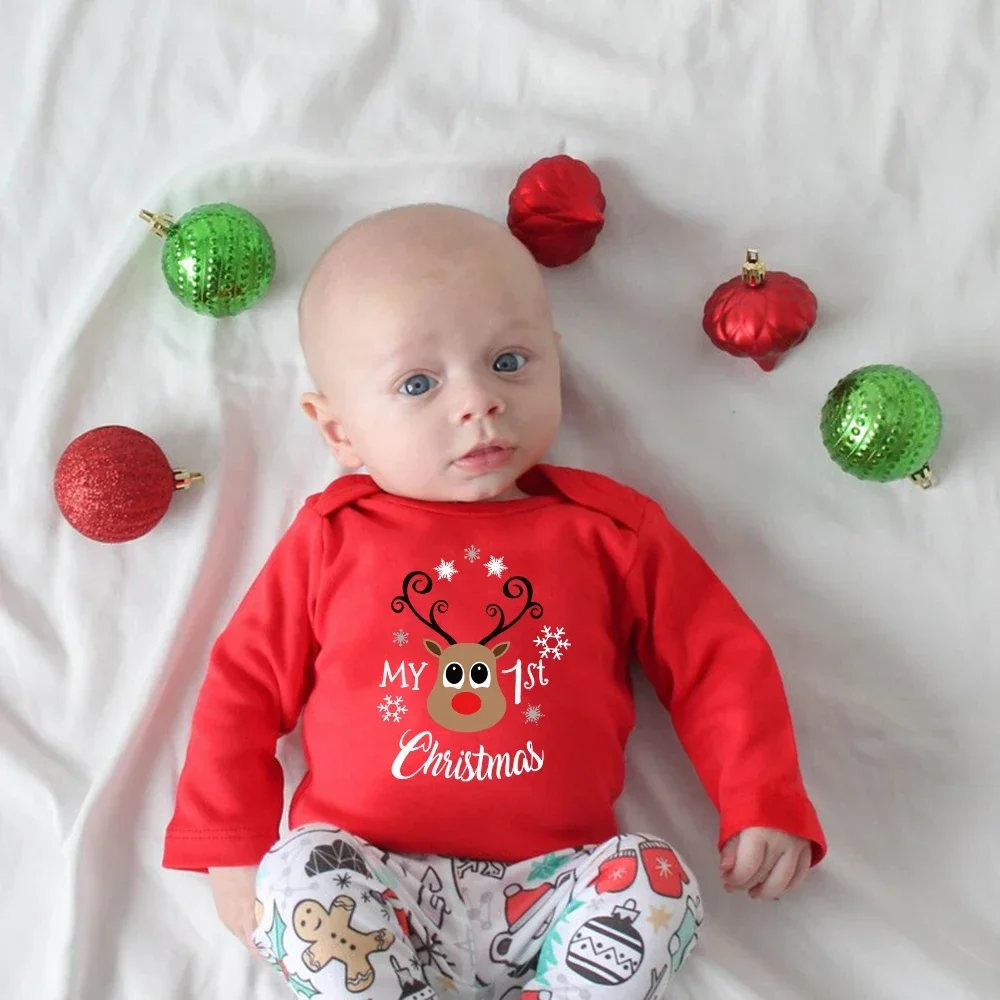 My 1st Christmas Baby Bodysuit Baby\'s First Christmas Jumpsuit Clothes for Newborn Boys or Girl Toddler Xmas Shirts 100% Cotton